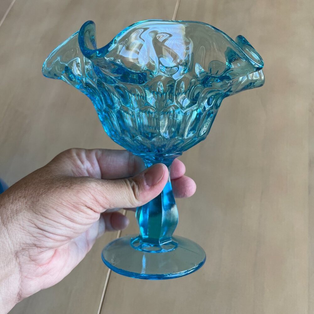 Vintage Rare Mid-Century Blue Glass Dishes Bowls Set - Picture 3 of 16